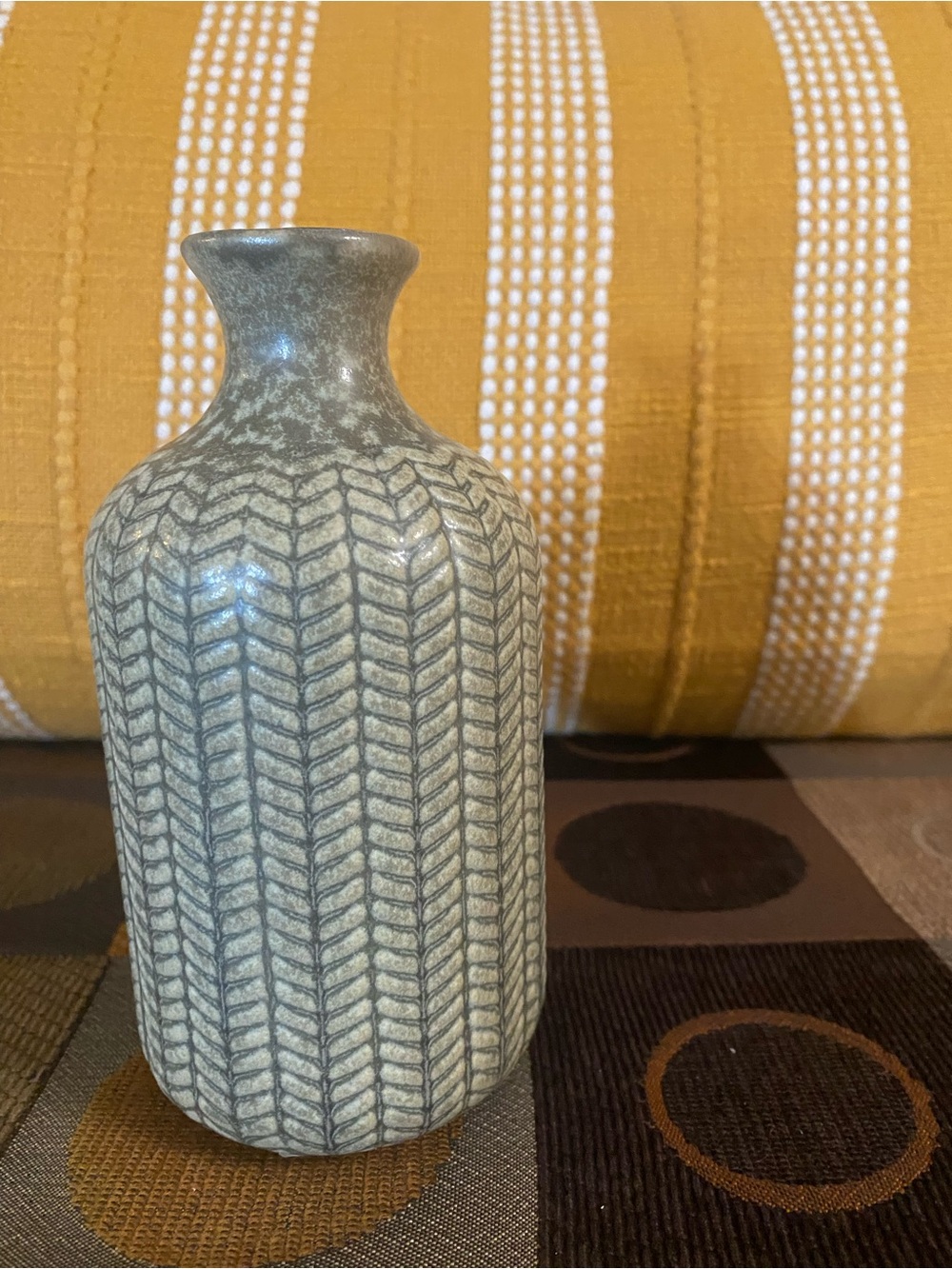 Embossed Olive Green Ceramic Vase 5”